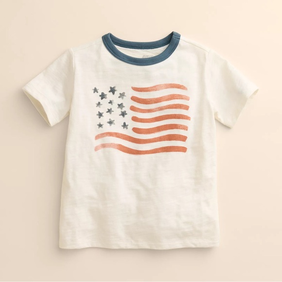 LC Lauren Conrad Cream and Red Short Sleeve Tee with Navy Shorts - Picture 1 of 3